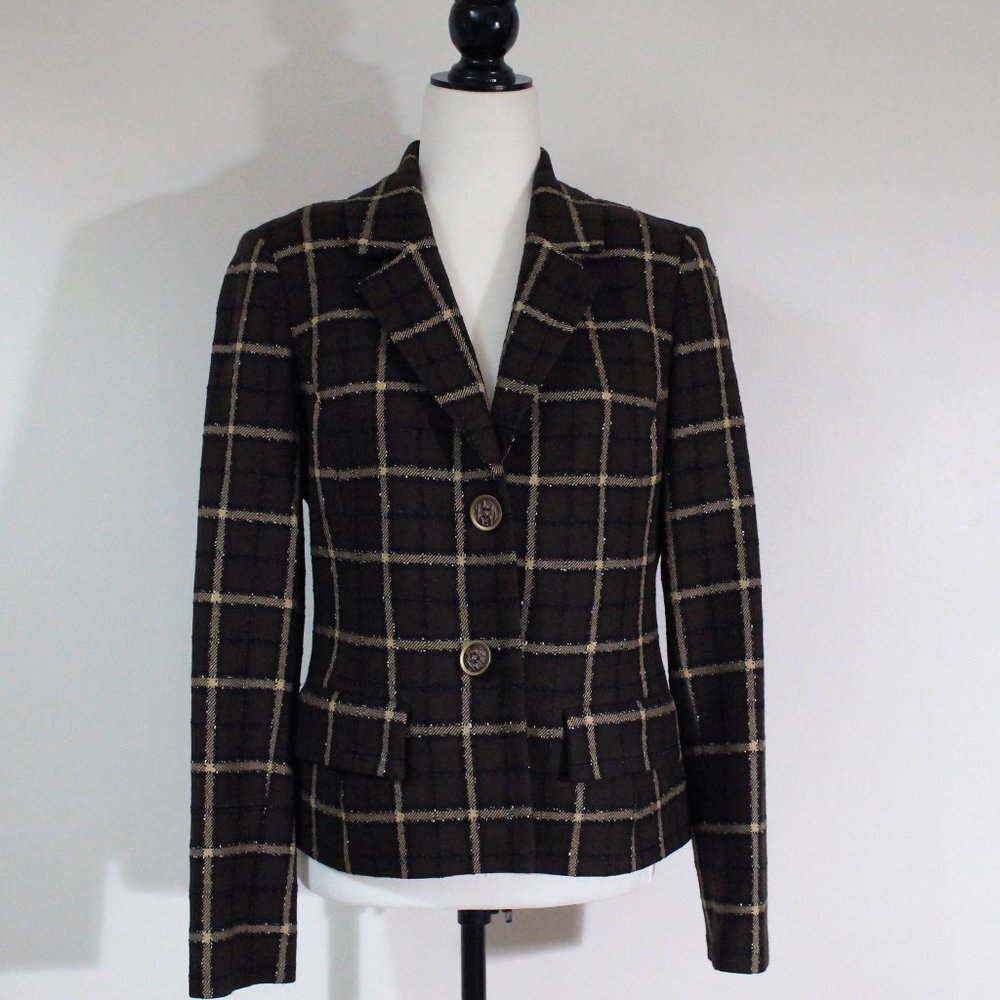 Vintage Brown Black Plaid Blazer, Raffinalla, Made in Canada, Size 6